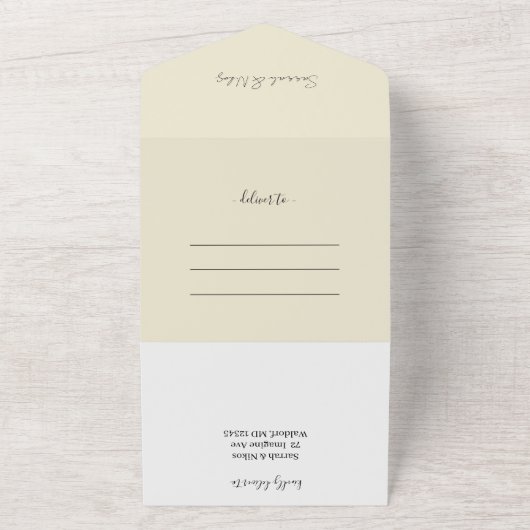 Elegante Romantische Bio Bögen Kalligraphie All In One Einladung (Außenbereich)