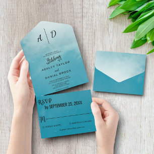 Elegante romantische blaue All-in-One-Hochzeitsein All In One Einladung