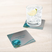 Elegante Romantische Blue Crystal Rose Pearls Chic Rechteckiger Pappuntersetzer (Vor Ort)