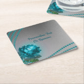 Elegante Romantische Blue Crystal Rose Pearls Chic Rechteckiger Pappuntersetzer (angewinkelt)