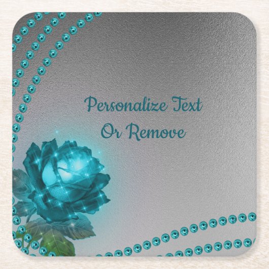 Elegante Romantische Blue Crystal Rose Pearls Chic Rechteckiger Pappuntersetzer (Vorderseite)