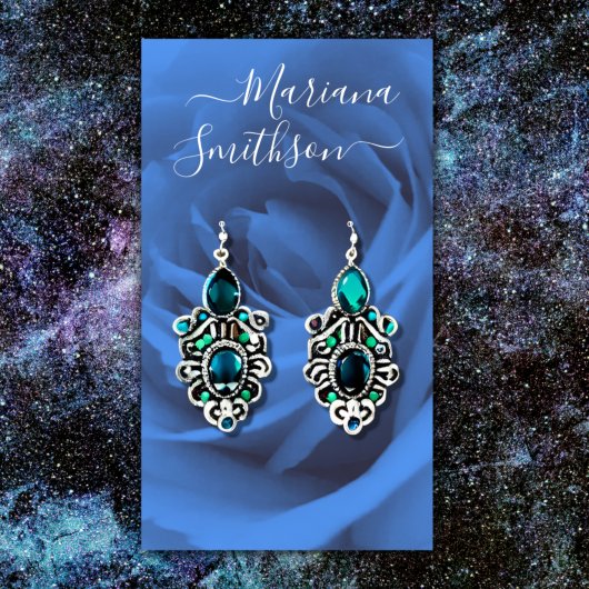 Elegante Romantische Blue Rose Earring Display Car Visitenkarte