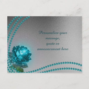 Elegante & Romantische Blue Rose & Perlen Persönli Ankündigungspostkarte