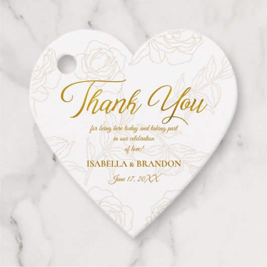 Elegante Romantische Blumen-Gold-Script-Hochzeit Geschenkanhänger (Vorderseite)