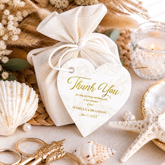Elegante Romantische Blumen-Gold-Script-Hochzeit Geschenkanhänger