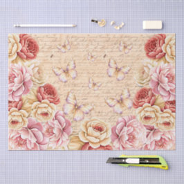 Elegante Romantische Blumen & Schmetterlinge Decou Seidenpapier