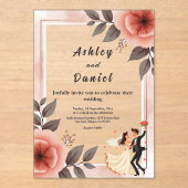 Elegante romantische Blumenbräune und Hochzeit im Acryleinladungen (Vorderseite)