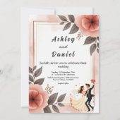Elegante romantische Blumenbräune und Hochzeit im Einladung (Vorderseite)