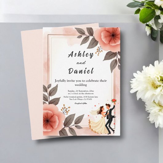 Elegante romantische Blumenbräune und Hochzeit im Einladung