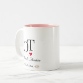 Elegante romantische Blush Pink Bläserblume Hochze Zweifarbige Tasse (Vorderseite Links)