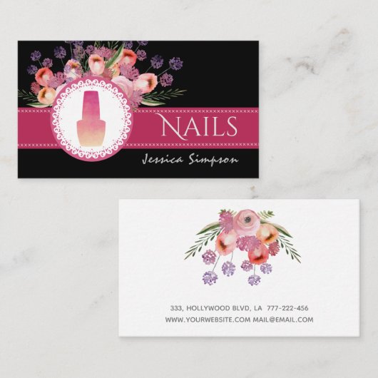 Elegante romantische Boho Aquarellnails Visitenkarte (Vorne/Hinten)
