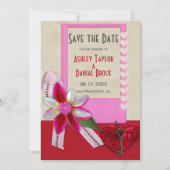 Elegante romantische Bow Heart Ornamental Wedding Save The Date (Vorderseite)