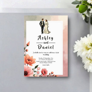 Elegante romantische Braut und Bräutigam Florale H Einladung