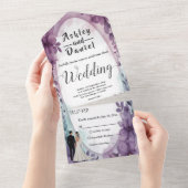 Elegante romantische Brautbäume Lila Blumenhochzei All In One Einladung (Abreißen)