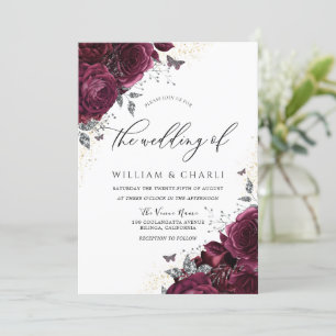 Elegante romantische Burgunder-Rose Hochzeit Einladung