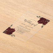 Elegante romantische Burgunder Rote Rose Hochzeit Acryleinladungen (Ablage )