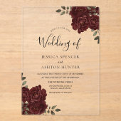 Elegante romantische Burgunder Rote Rose Hochzeit Acryleinladungen (Vorderseite)