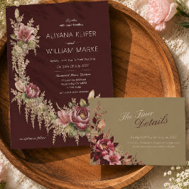 Elegante romantische burgunderrote Blumen-Hochzeit RSVP Karte