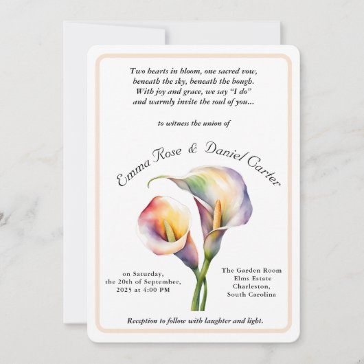 Elegante romantische Cala Lily Frische Pastelle Einladung (Vorderseite)