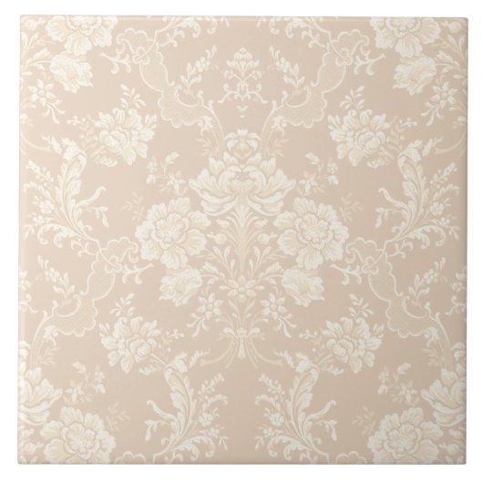 Elegante Romantische Chic Floral Damask-Cream Fliese (Vorderseite)