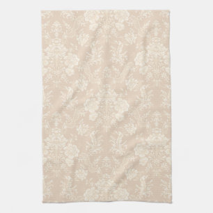 Elegante Romantische Chic Floral Damask-Cream Geschirrtuch