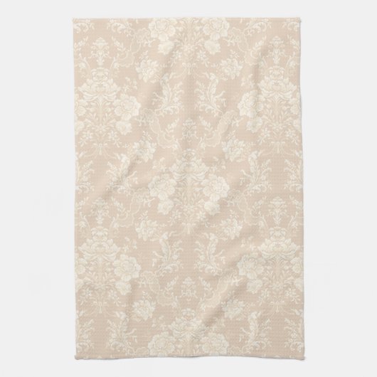 Elegante Romantische Chic Floral Damask-Cream Geschirrtuch (Vertikal)