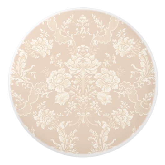 Elegante Romantische Chic Floral Damask-Cream Keramikknauf (Vorderseite)