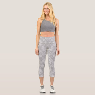 Elegante romantische Chic Floral Damask-Grau Capri Leggings