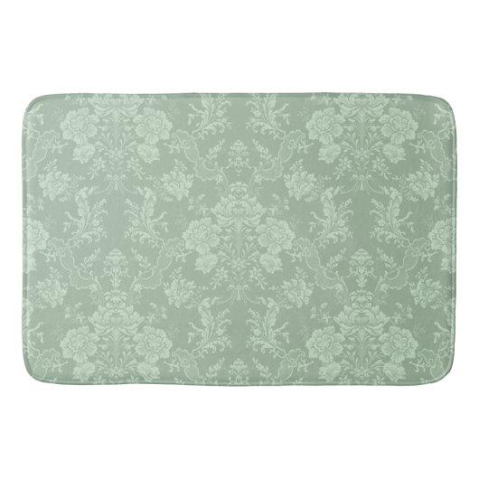 Elegante romantische Chic Floral Damask Grün Badematte (Vorderseite)