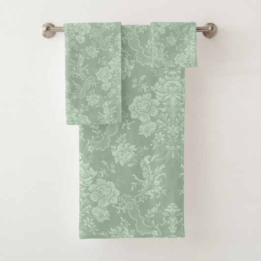 Elegante romantische Chic Floral Damask Grün Badhandtuch Set (Insitu)