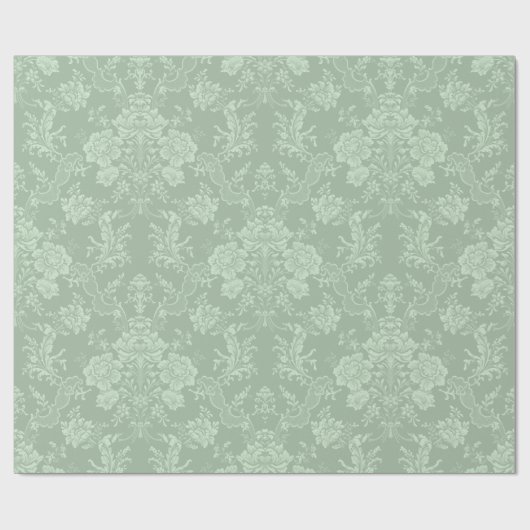 Elegante romantische Chic Floral Damask Grün Geschenkpapier (Flach)
