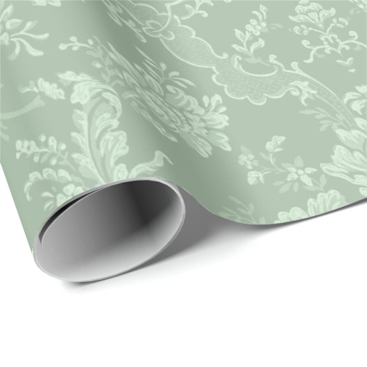 Elegante romantische Chic Floral Damask Grün Geschenkpapier (Rolleneckpunkt)