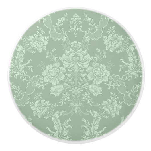 Elegante romantische Chic Floral Damask Grün Keramikknauf (Vorderseite)