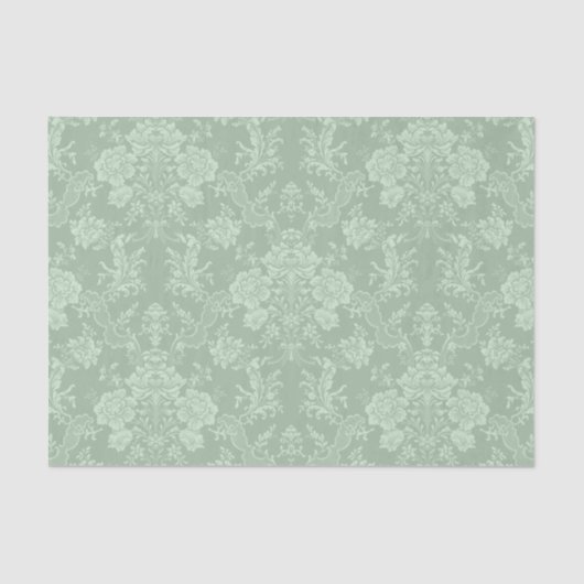 Elegante romantische Chic Floral Damask Grün Seidenpapier (Vorderseite)