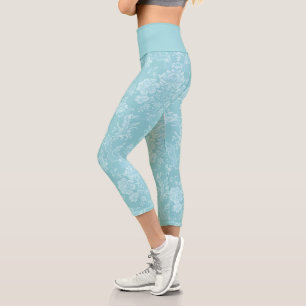 Elegante romantische Chic Floral Damask Minze Capri Leggings