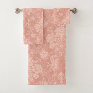 Elegante romantische Chic Floral Damask-Pfirsich Badhandtuch Set