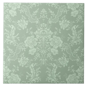 Elegante romantische Chic Floral Damask Sage Green Fliese