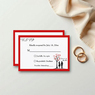 Elegante romantische Couple Schwarz-weiß Red Weddi RSVP Karte