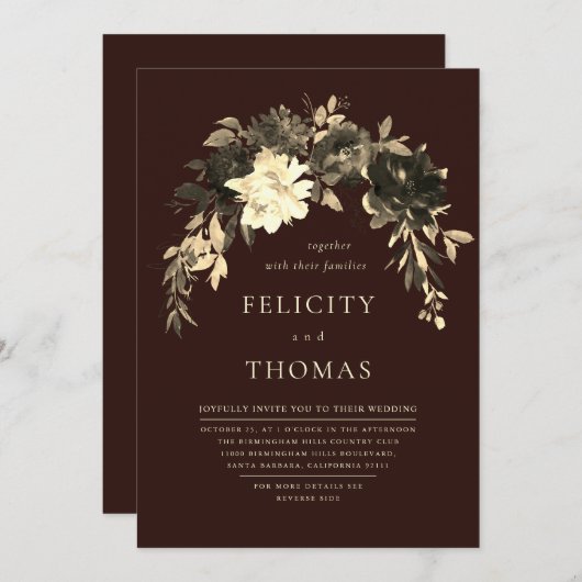 Elegante romantische Dunkle Schokolade QR Code Hoc Einladung (Vorne/Hinten)