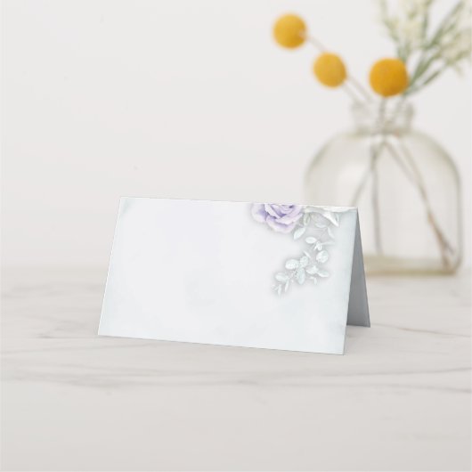 Elegante Romantische eisweiße Rose - Blau und Lila Platzkarte (Rückseite)