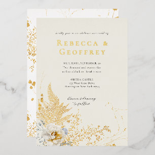 Elegante romantische Farn-Rosen-Blumen-Hochzeit Go Folieneinladung