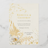 Elegante Romantische Flora Ferns Save the Date Gol Folieneinladung (Vorderseite)