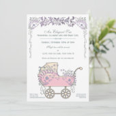 Elegante Romantische Floral Baby Girl Buggy Dusche Einladung (Stehend Vorderseite)