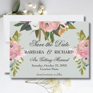 Elegante romantische handgemalte Blumenhochzeit Save The Date