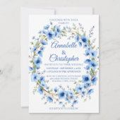 Elegante romantische Hochzeit der Blauen Flora Einladung (Vorderseite)