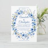 Elegante romantische Hochzeit der Blauen Flora Einladung (Stehend Vorderseite)