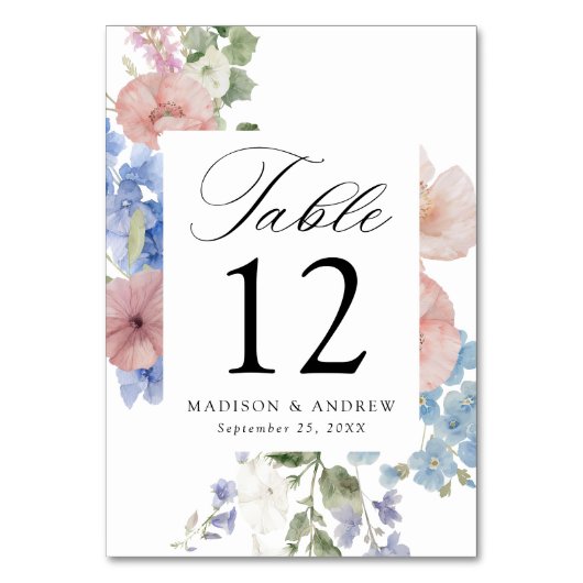 Elegante romantische Hochzeit der Wasserfarben Tischnummer (Rückseite)