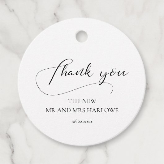 Elegante romantische Hochzeit in Kalligrafie Geschenkanhänger (Vorderseite)