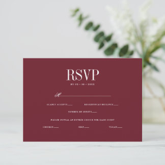 Elegante romantische Hochzeit Menüwahl RSVP Karte