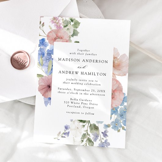 Elegante romantische Hochzeit mit Aquarellfarben Einladung